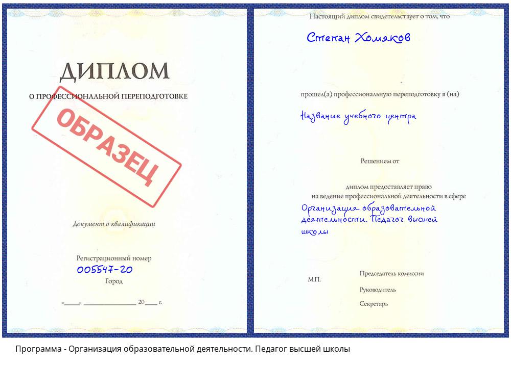 Организация образовательной деятельности. Педагог высшей школы Переславль-Залесский