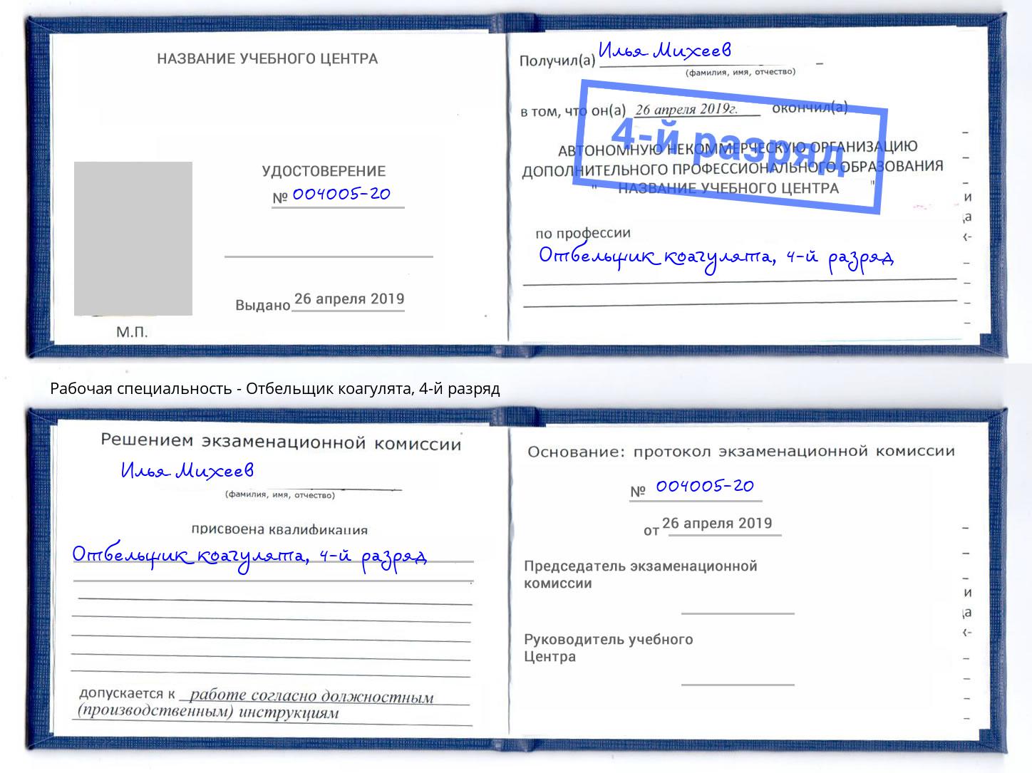 корочка 4-й разряд Отбельщик коагулята Переславль-Залесский