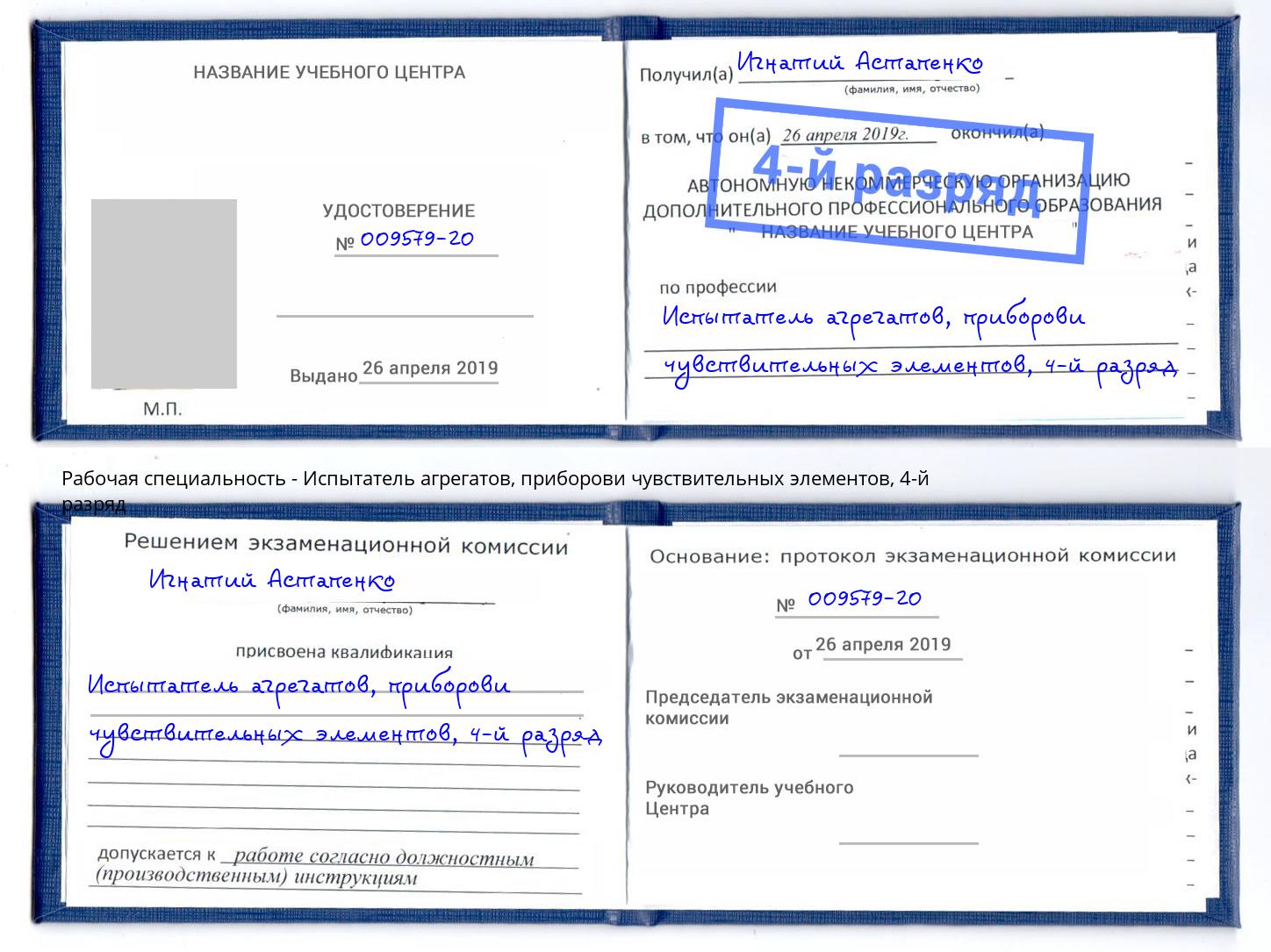 корочка 4-й разряд Испытатель агрегатов, приборови чувствительных элементов Переславль-Залесский