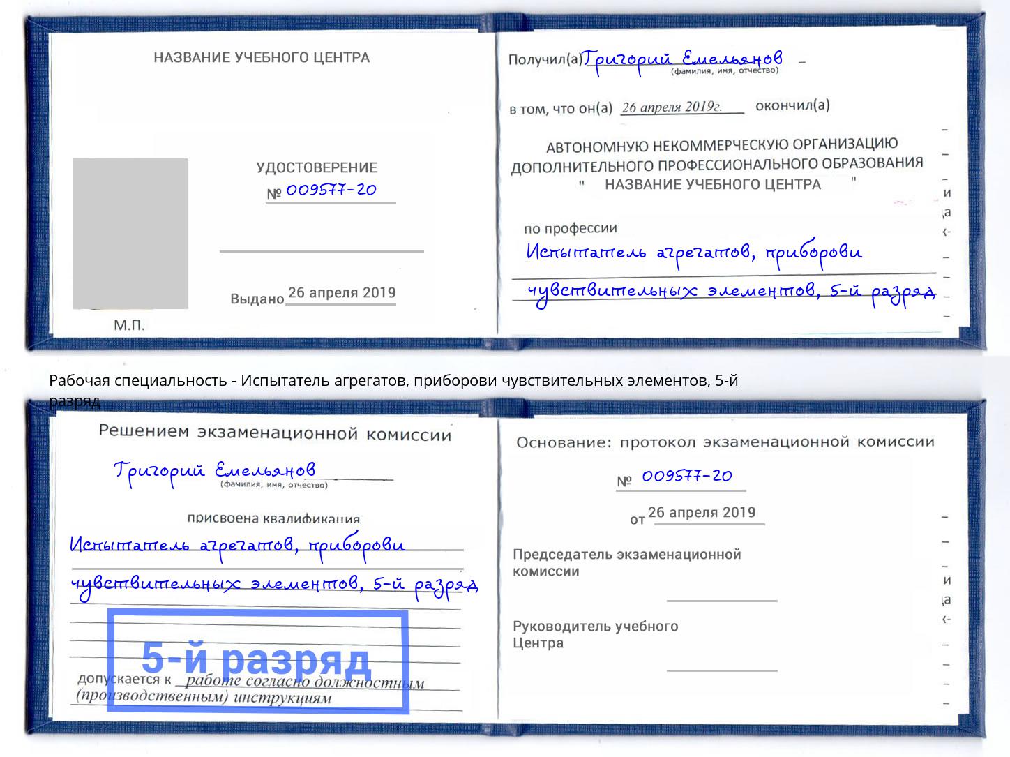 корочка 5-й разряд Испытатель агрегатов, приборови чувствительных элементов Переславль-Залесский