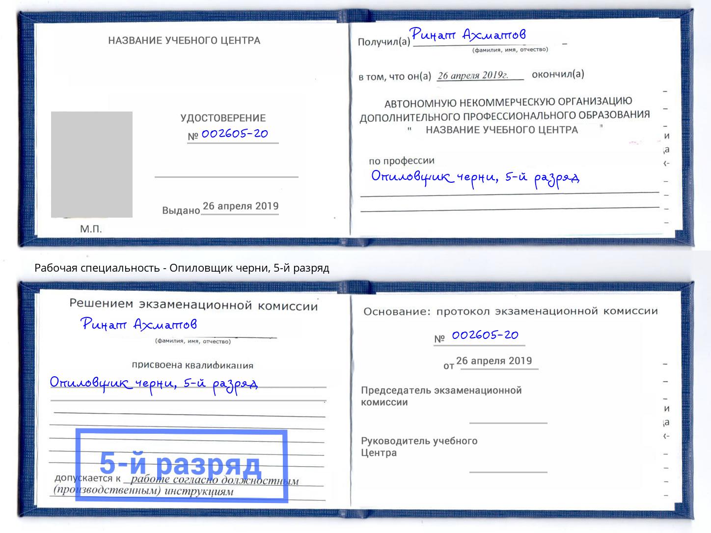 корочка 5-й разряд Опиловщик черни Переславль-Залесский