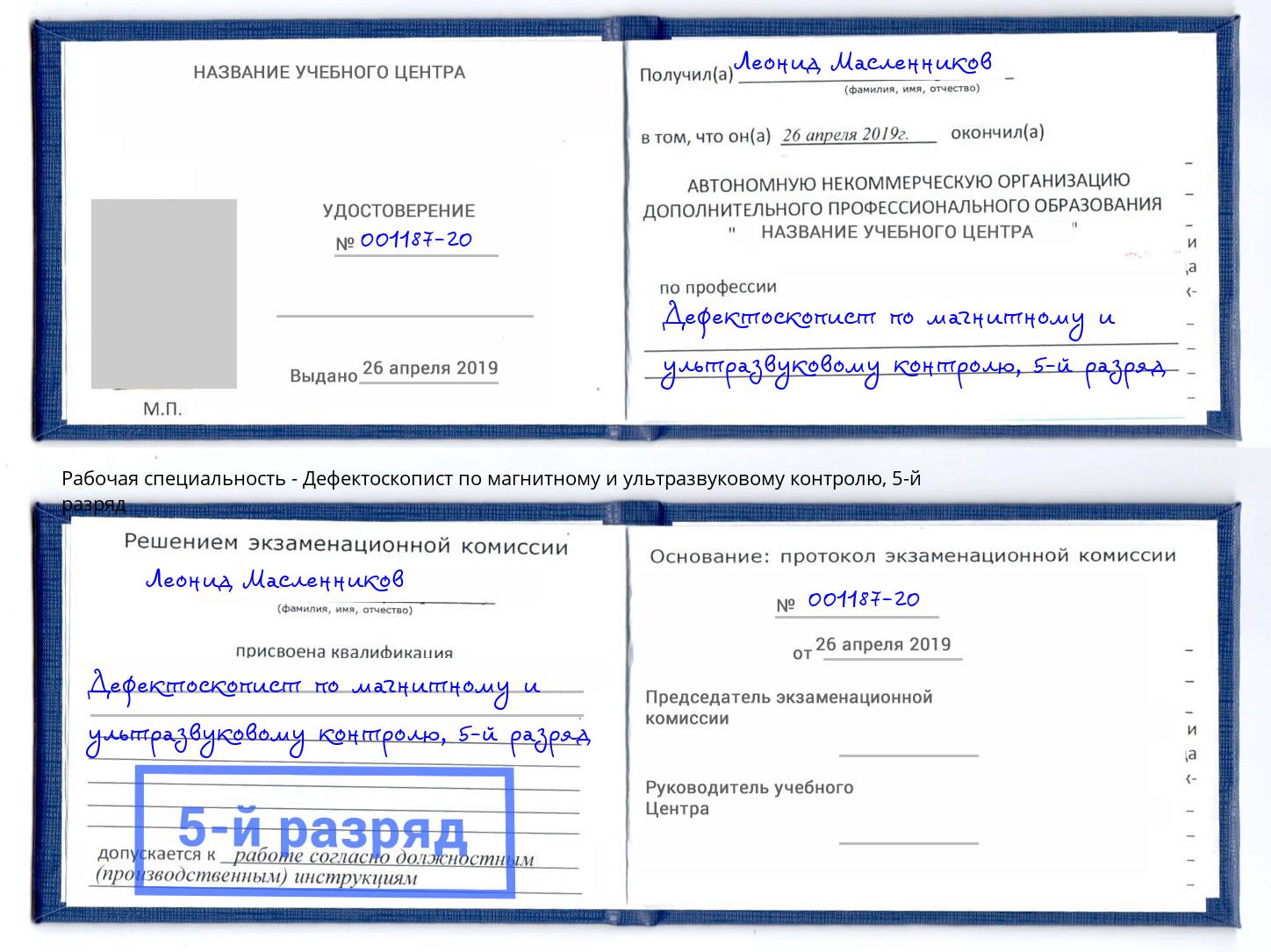 корочка 5-й разряд Дефектоскопист по магнитному и ультразвуковому контролю Переславль-Залесский