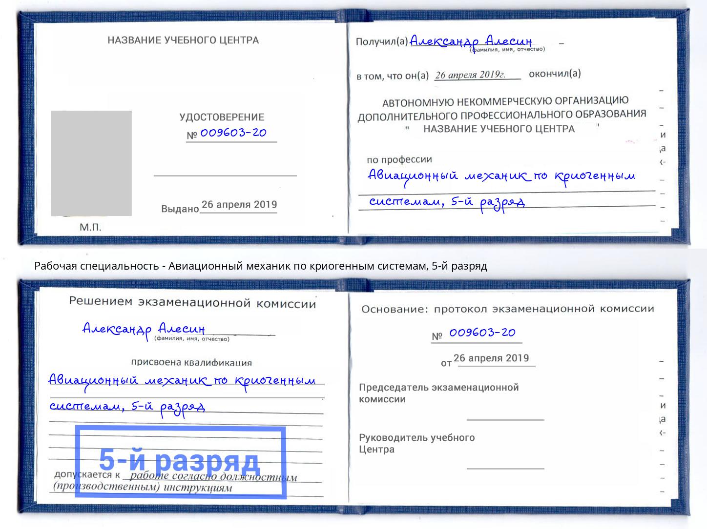 корочка 5-й разряд Авиационный механик по криогенным системам Переславль-Залесский