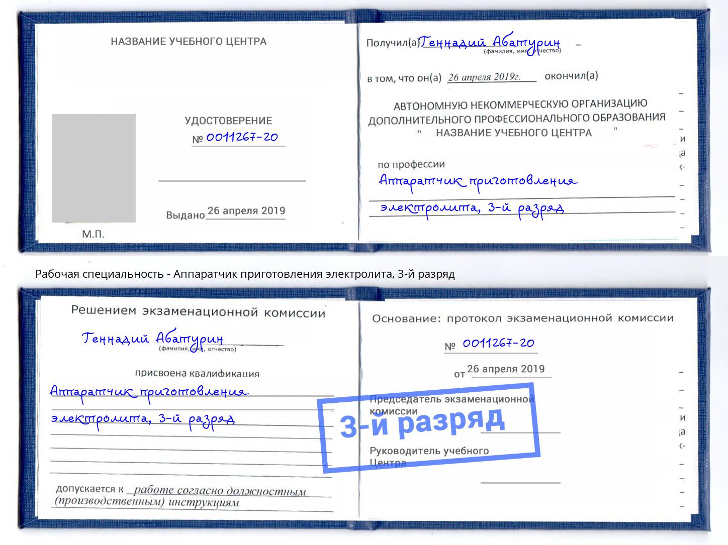 корочка 3-й разряд Аппаратчик приготовления электролита Переславль-Залесский