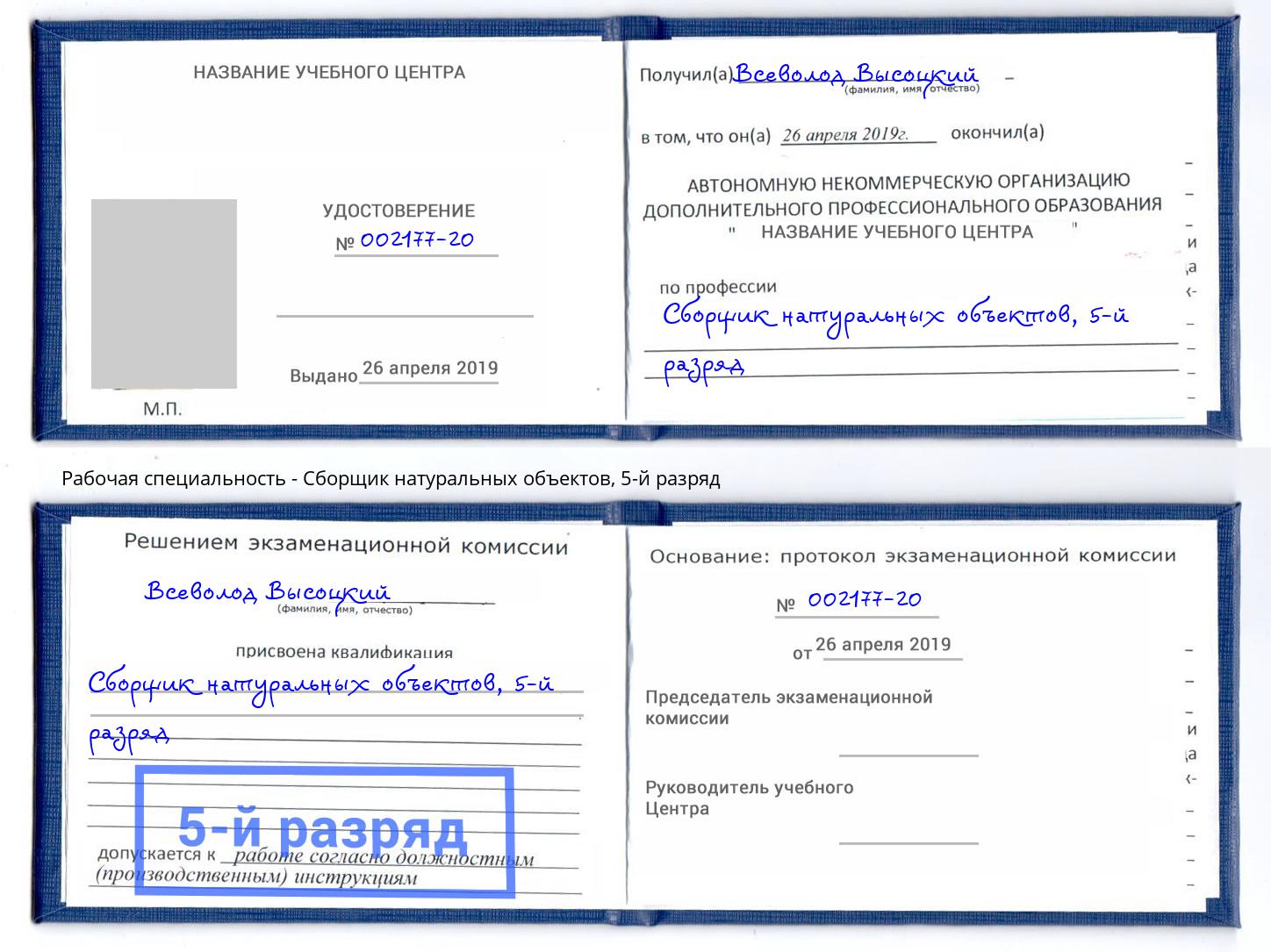 корочка 5-й разряд Сборщик натуральных объектов Переславль-Залесский