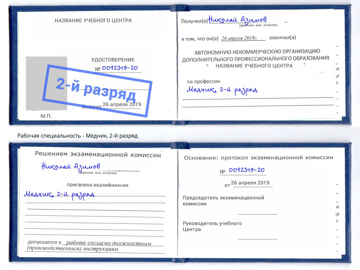 корочка 2-й разряд Медник Переславль-Залесский