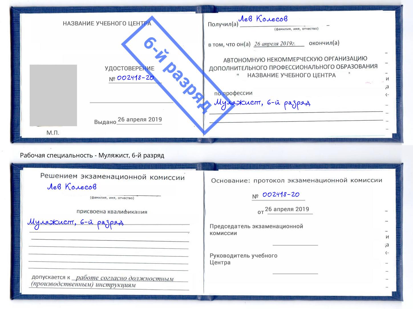 корочка 6-й разряд Муляжист Переславль-Залесский