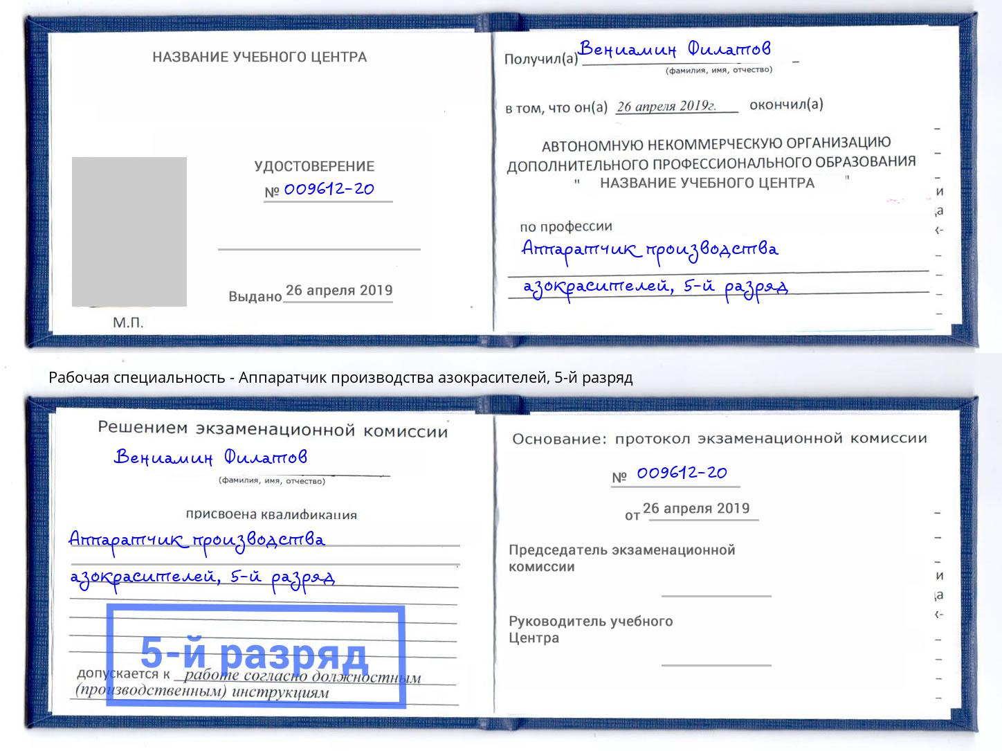 корочка 5-й разряд Аппаратчик производства азокрасителей Переславль-Залесский