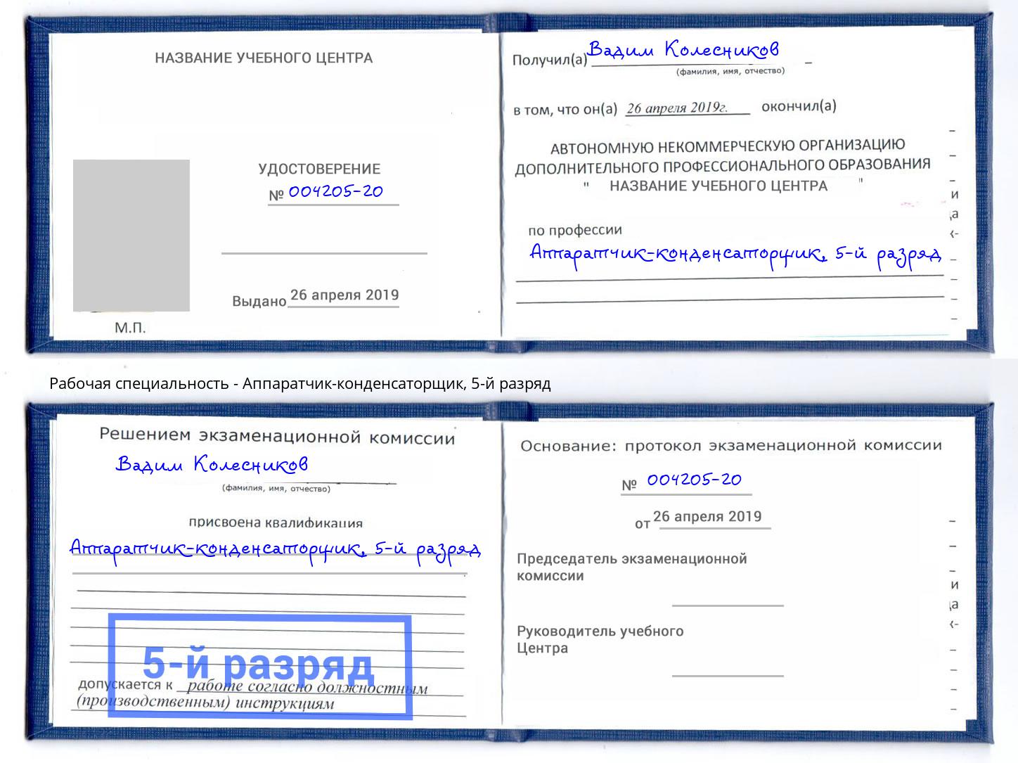 корочка 5-й разряд Аппаратчик-конденсаторщик Переславль-Залесский