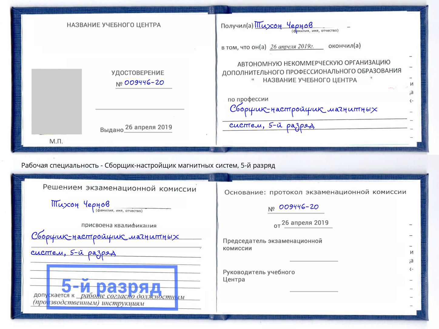 корочка 5-й разряд Сборщик-настройщик магнитных систем Переславль-Залесский