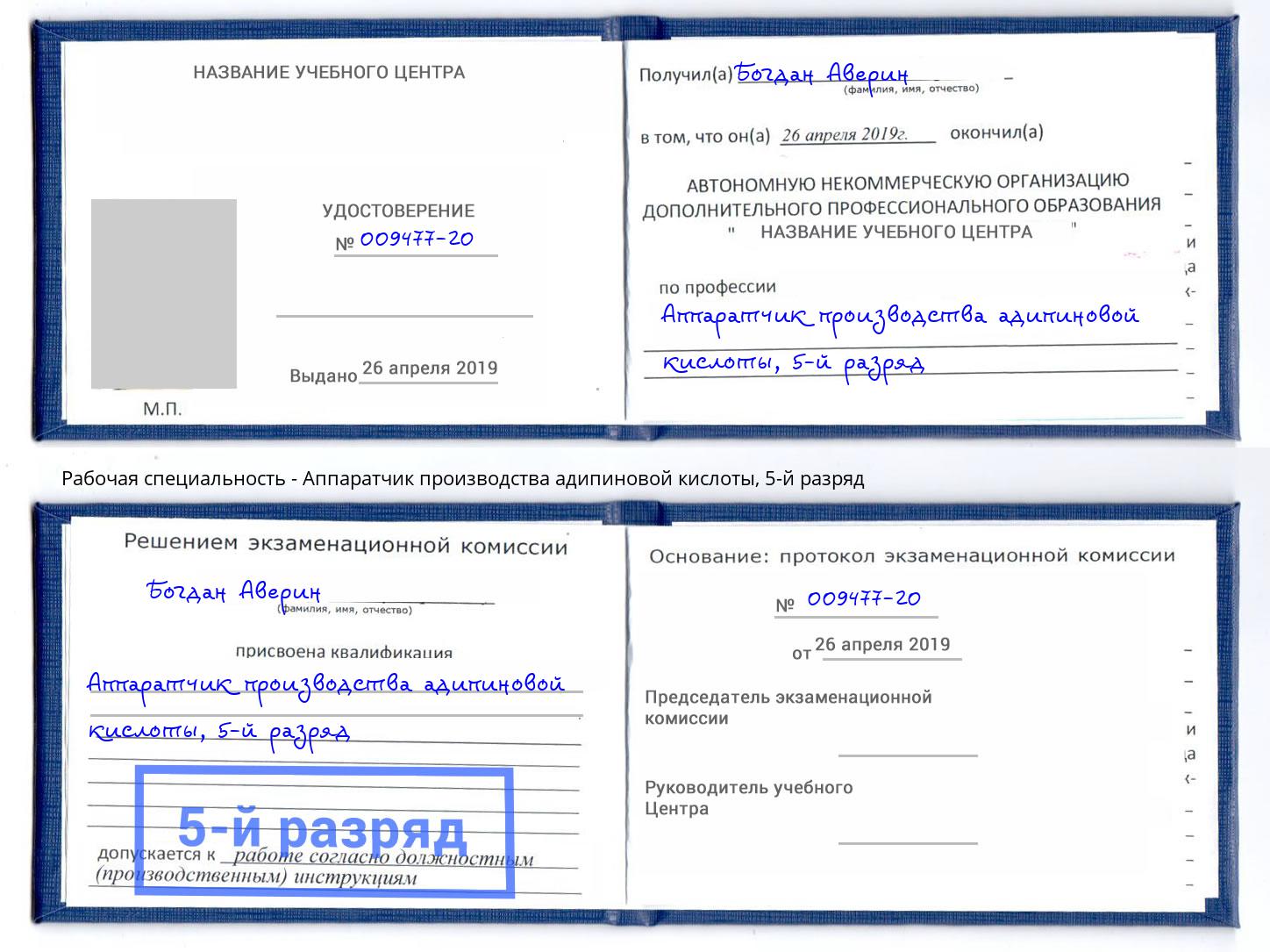 корочка 5-й разряд Аппаратчик производства адипиновой кислоты Переславль-Залесский